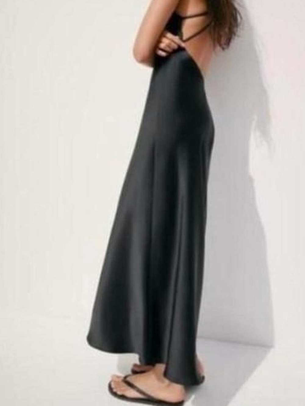 Zara Black Backless Slip Maxi Dress with Thin Straps - Picture 5 of 6